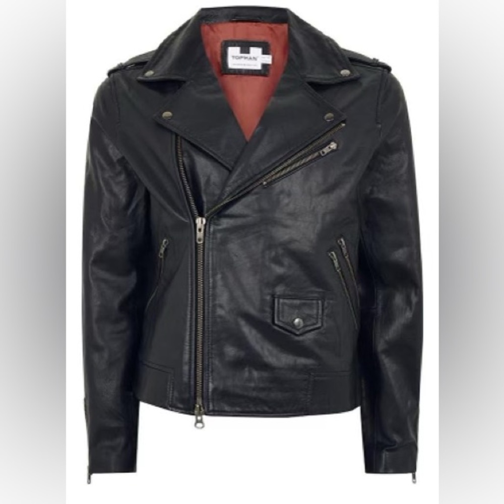 Top man black leather biker jacket